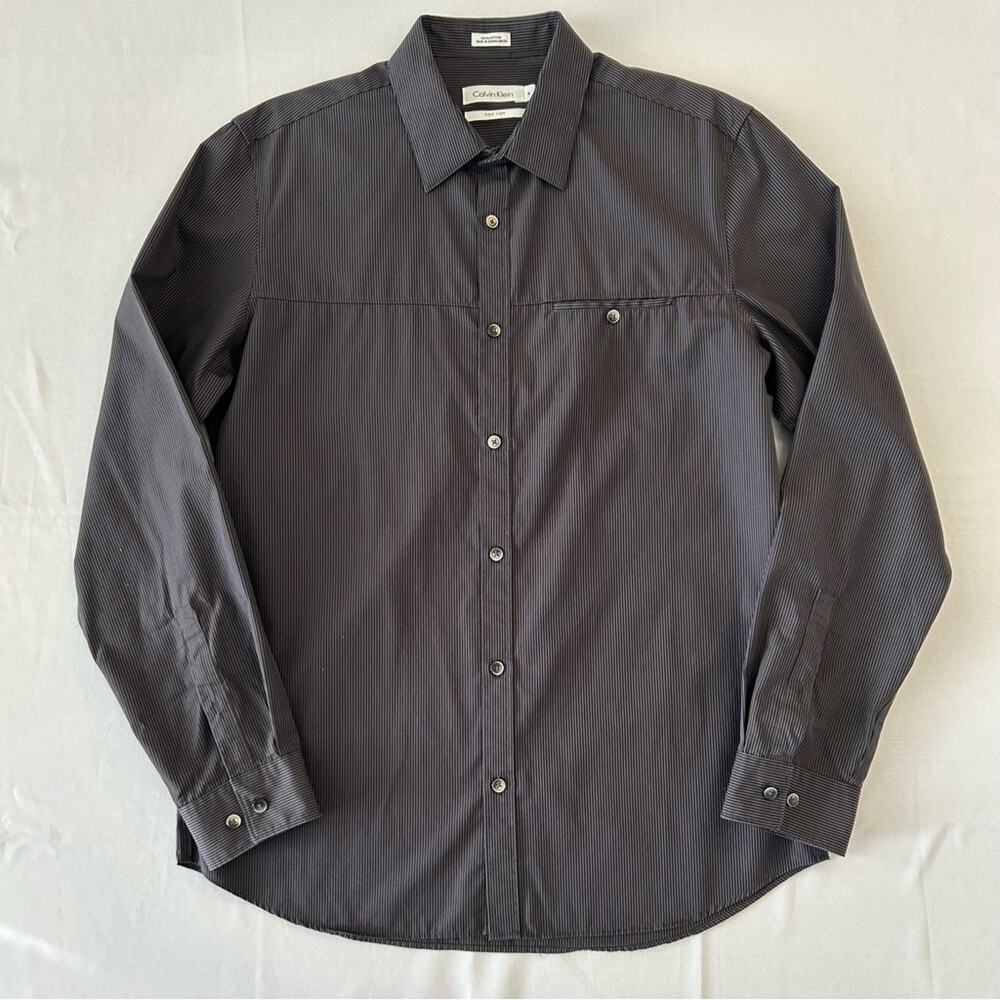 Calvin Klein Non Iron 100% Cotton Dress Shirt Grey Black Medium